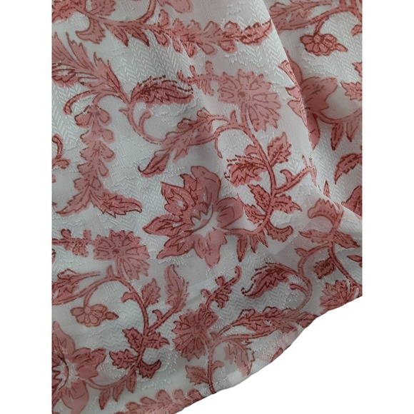 Loft Womens Pink White Floral Short Flutter Sleeve Blouse Lined Ruffle XS - Picture 7 of 9